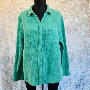 🪩 Velvet Heart Cotton Gauze Button Up Top - L